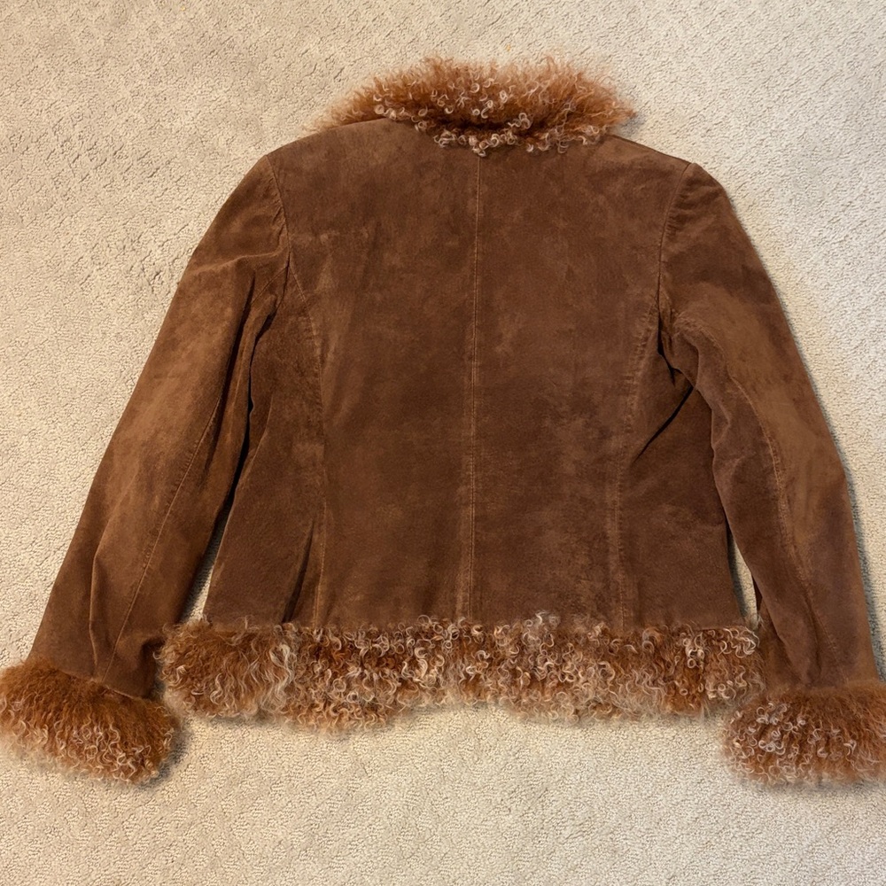 Women’s Brown Suede Shearling Trim Jacket vintage - Picture 3 of 5